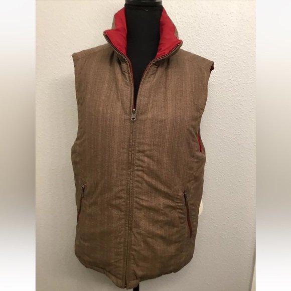 Eddie Bauer Brown Red Reversible Goose Down Feather Puffer Vest Large - Picture 3 of 6
